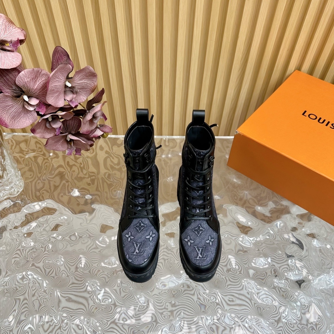 Luxury Monogram Denim Platform Combat Boots for Women