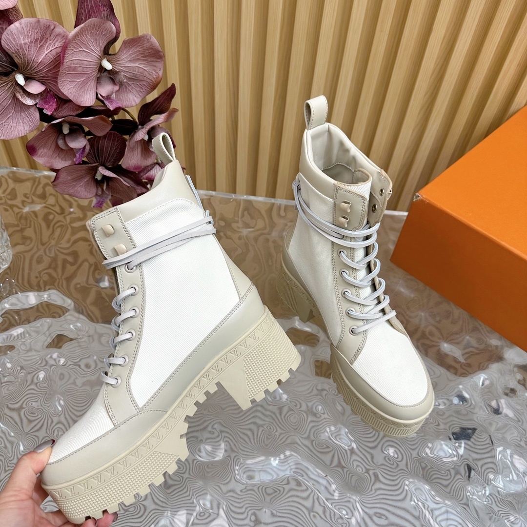 Louis Vuitton Territory Ranger White Canvas Platform Boots