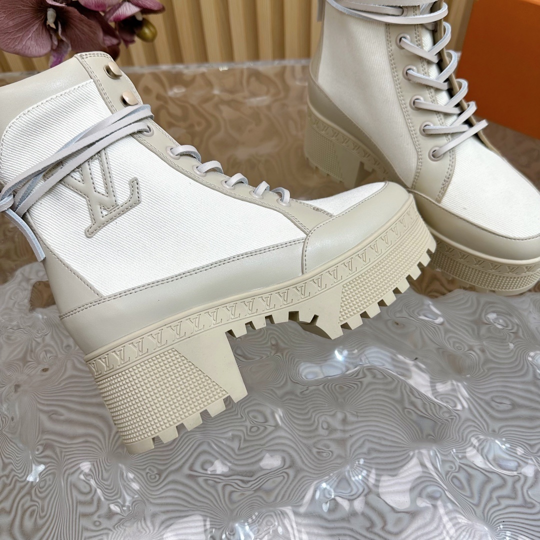 Louis Vuitton Territory Ranger White Canvas Platform Boots