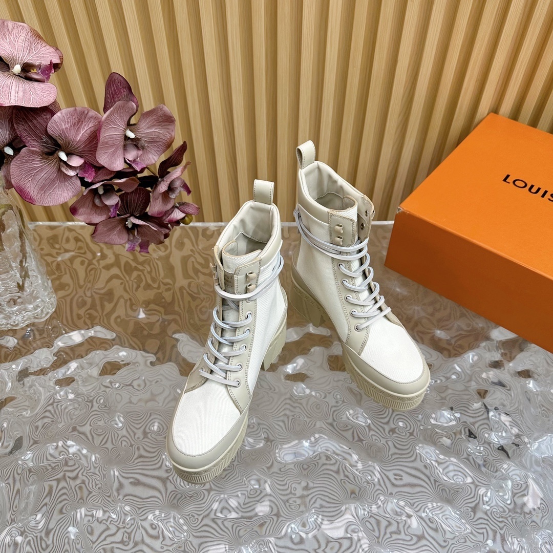 Louis Vuitton Territory Ranger White Canvas Platform Boots