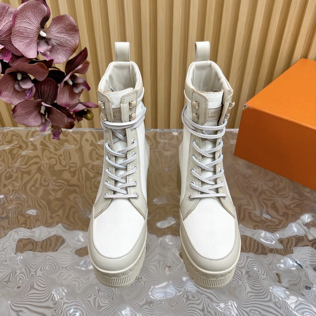 Louis Vuitton Territory Ranger White Canvas Platform Boots