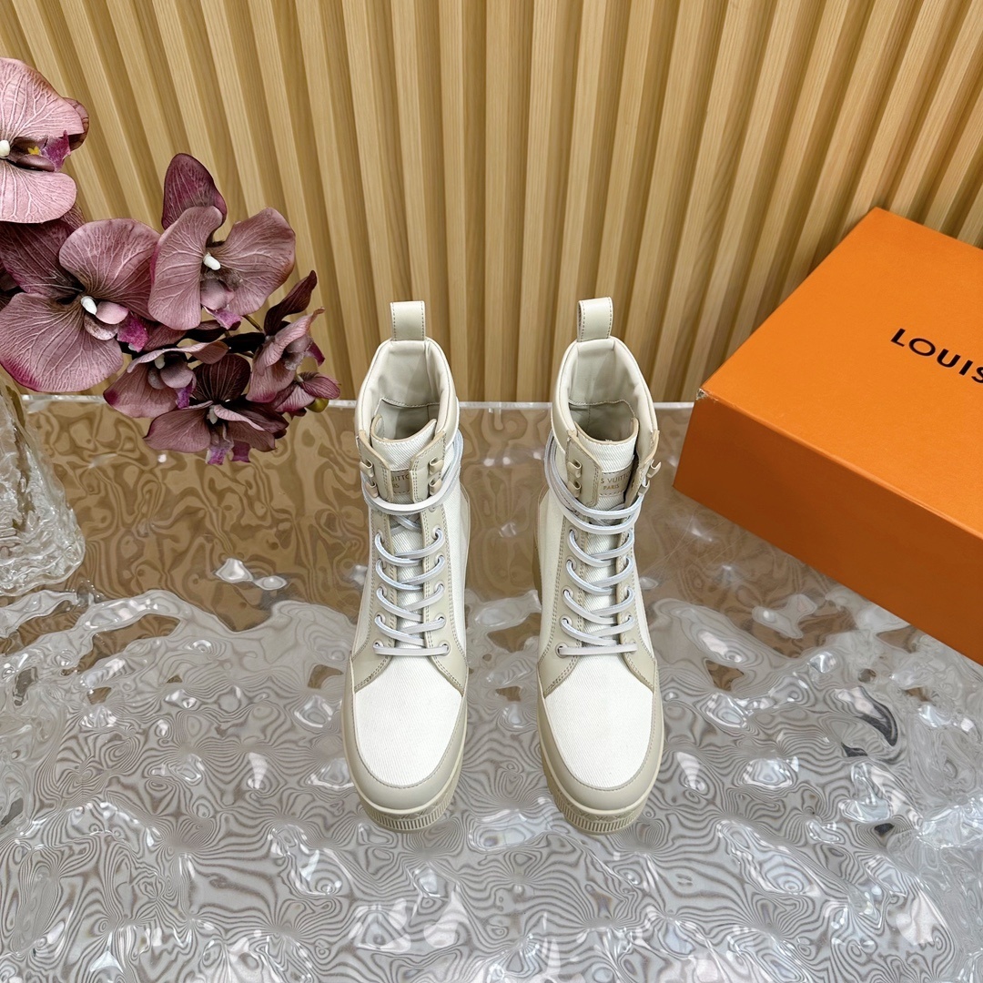 Louis Vuitton Territory Ranger White Canvas Platform Boots