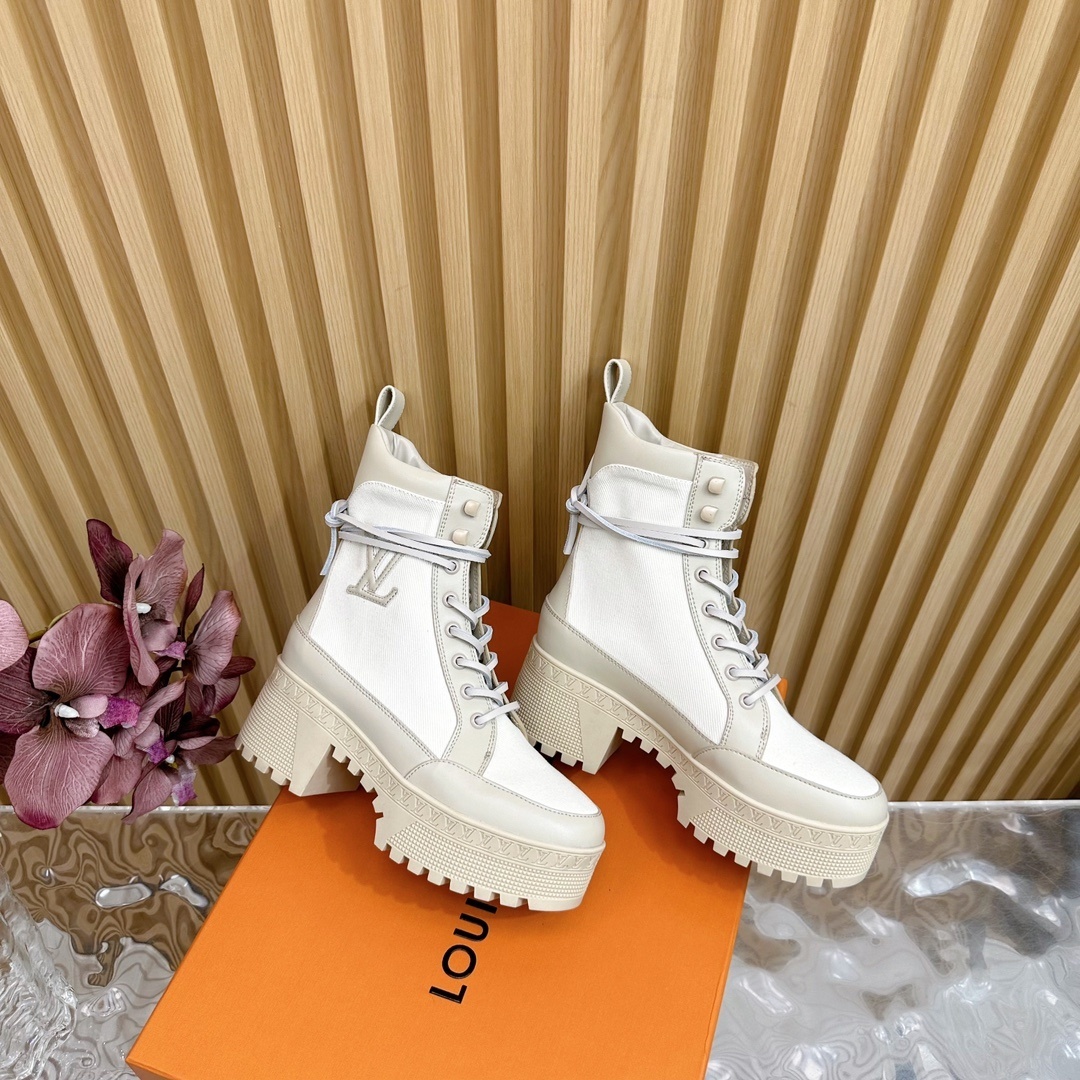 Louis Vuitton Territory Ranger White Canvas Platform Boots