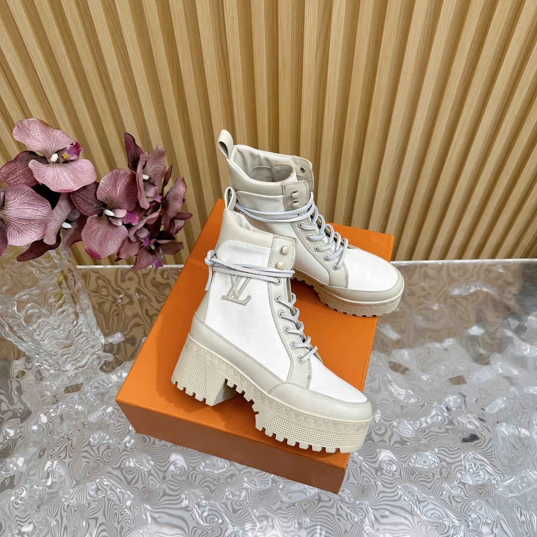 Louis Vuitton Territory Ranger White Canvas Platform Boots
