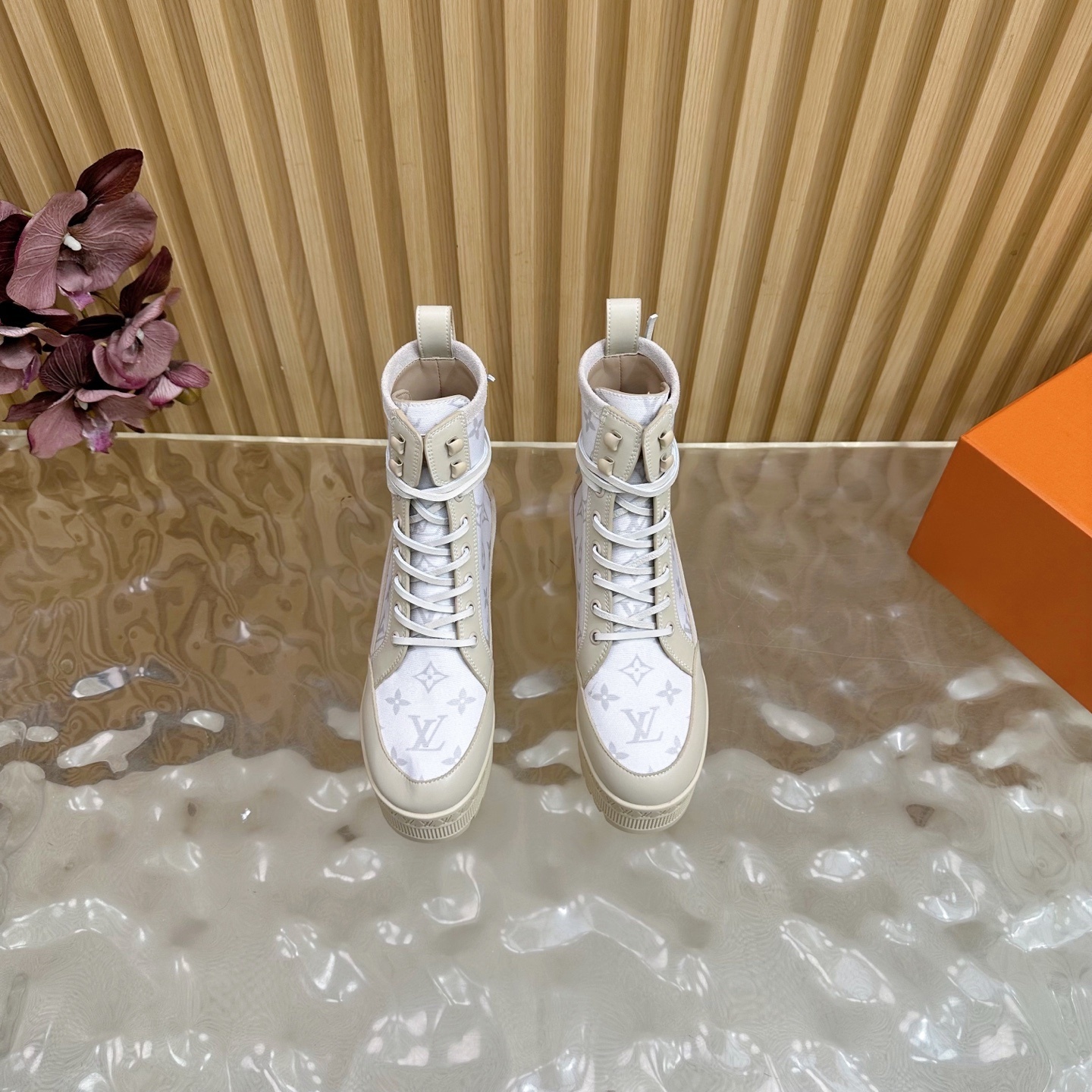 Louis Vuitton Monogram Platform Ankle Boots - Cream Beige