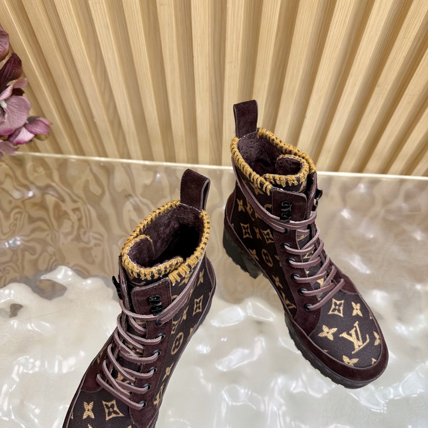 Louis Vuitton Monogram Suede Platform Combat Boots