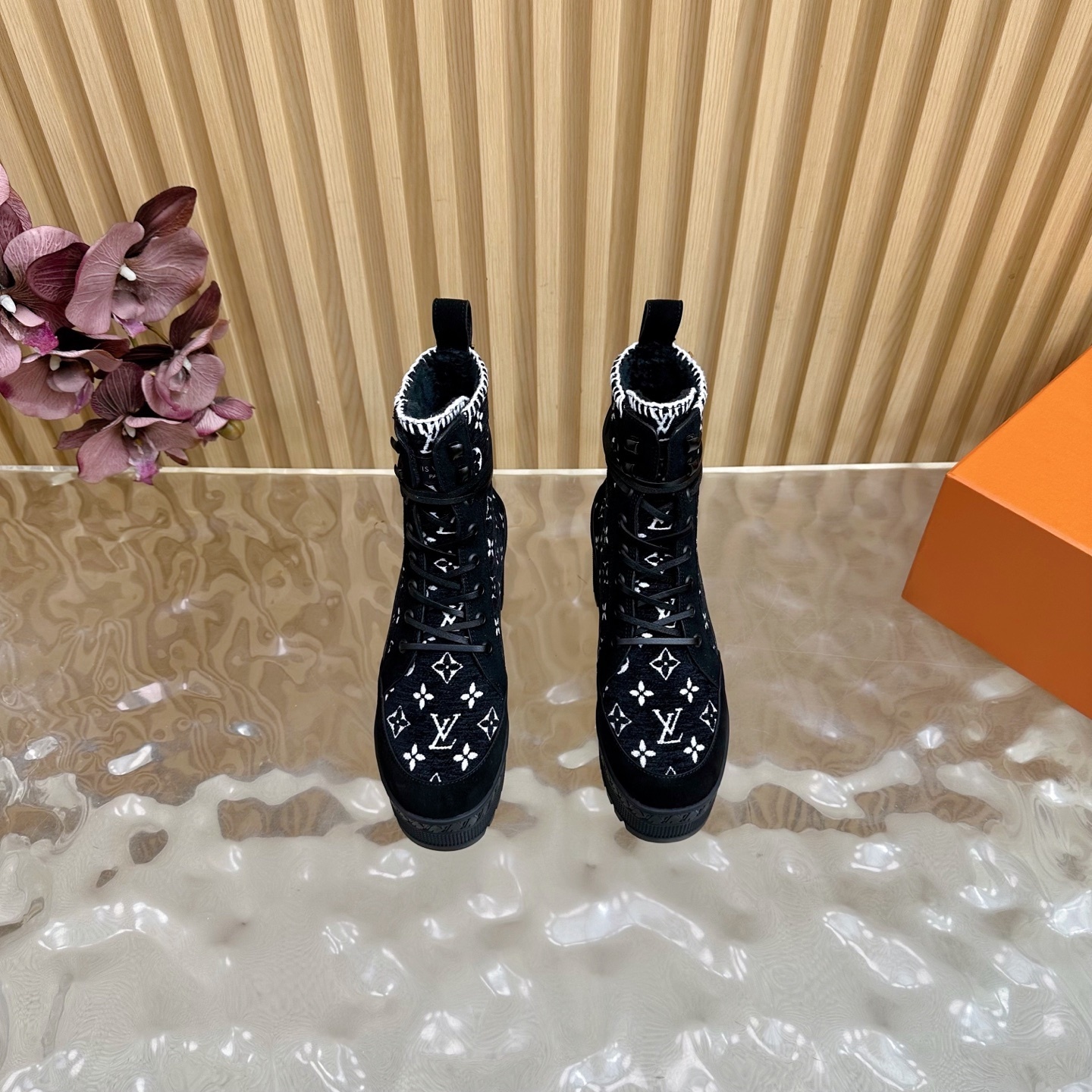 Louis Vuitton Monogram Embroidered Platform Combat Ankle Boots