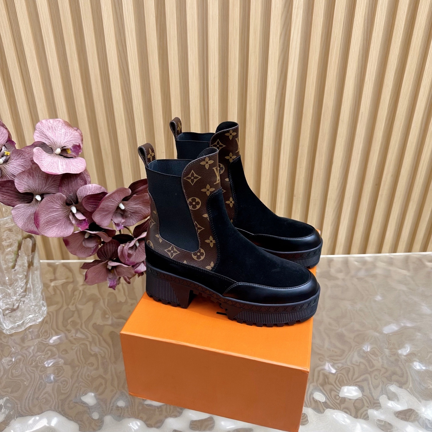 Luxury Women’s Monogram Suede Platform Chelsea Boots