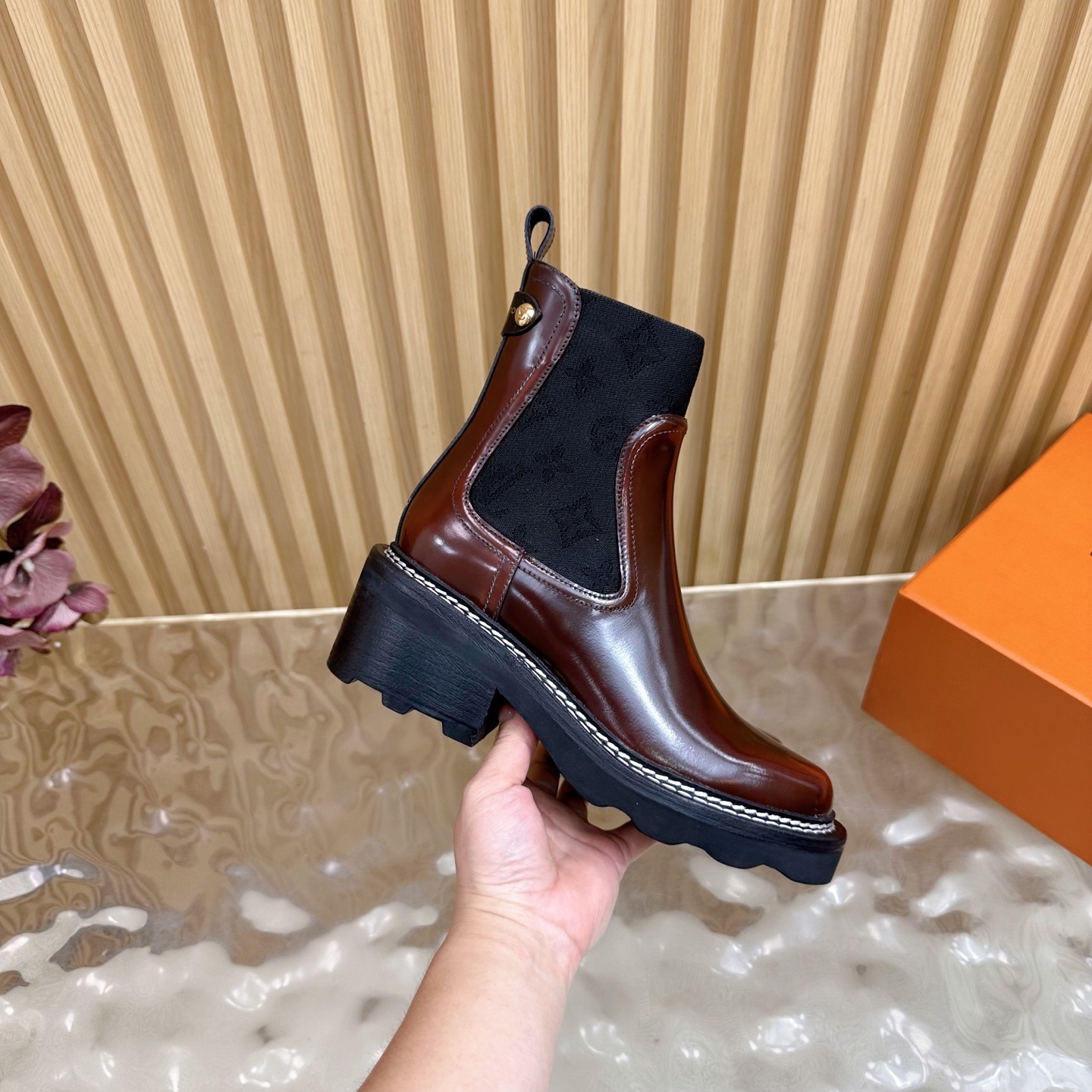 Louis Vuitton Territory Chelsea Boots in Burgundy Monogram Canvas
