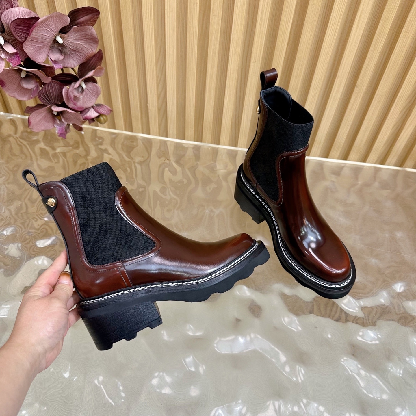 Louis Vuitton Territory Chelsea Boots in Burgundy Monogram Canvas