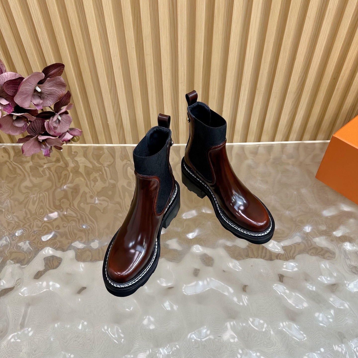 Louis Vuitton Territory Chelsea Boots in Burgundy Monogram Canvas