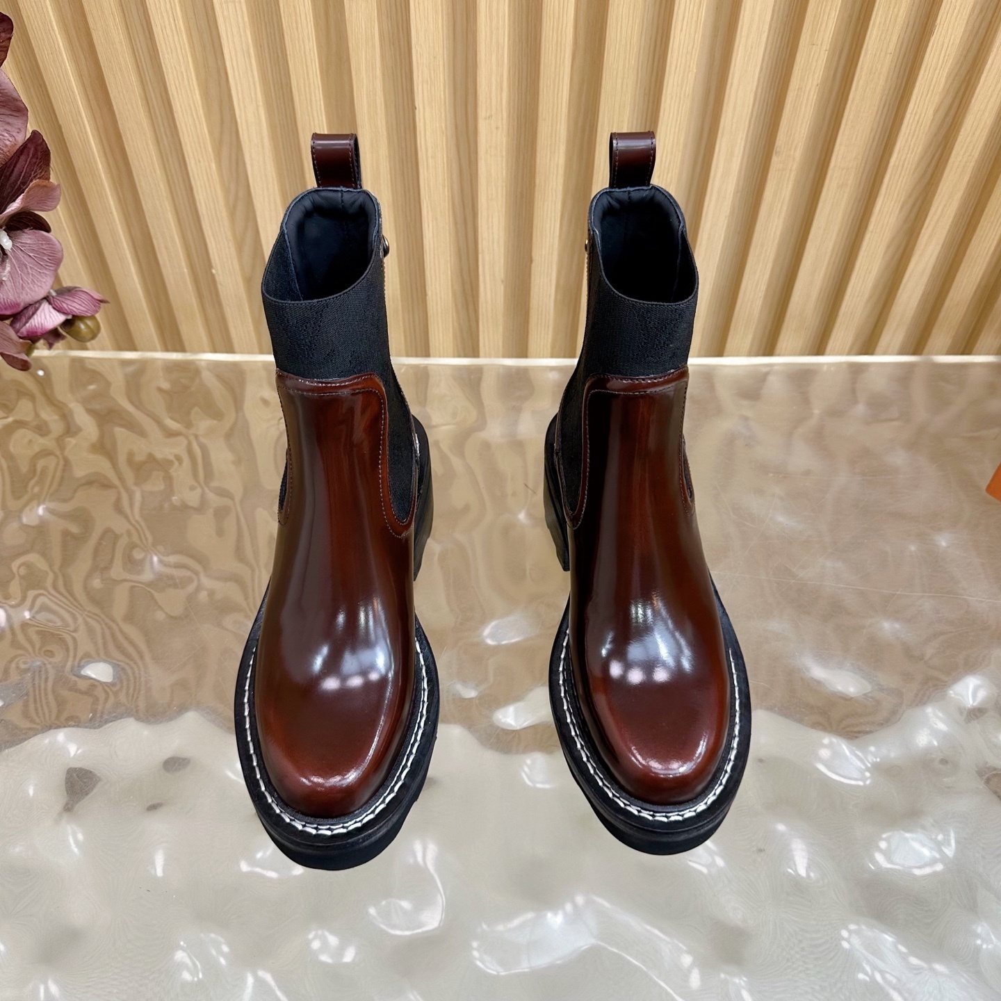 Louis Vuitton Territory Chelsea Boots in Burgundy Monogram Canvas
