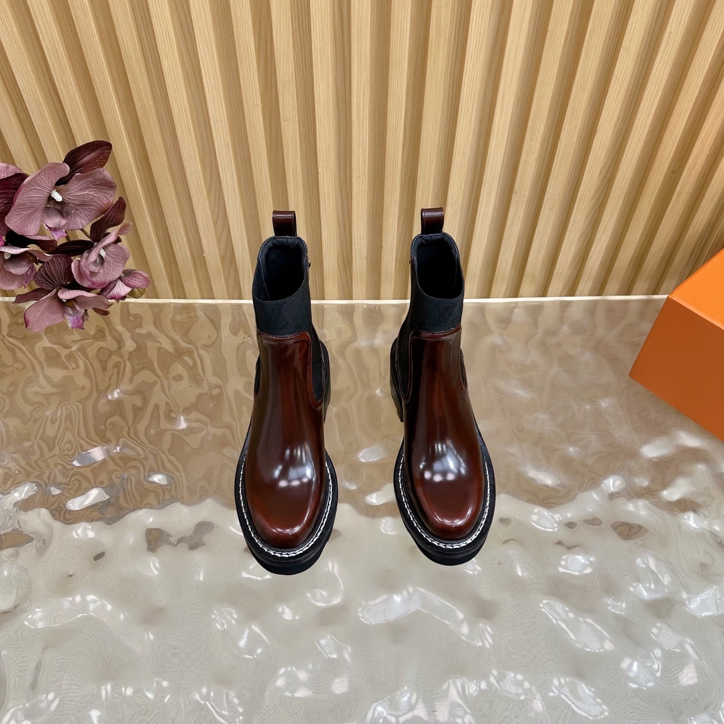 Louis Vuitton Territory Chelsea Boots in Burgundy Monogram Canvas