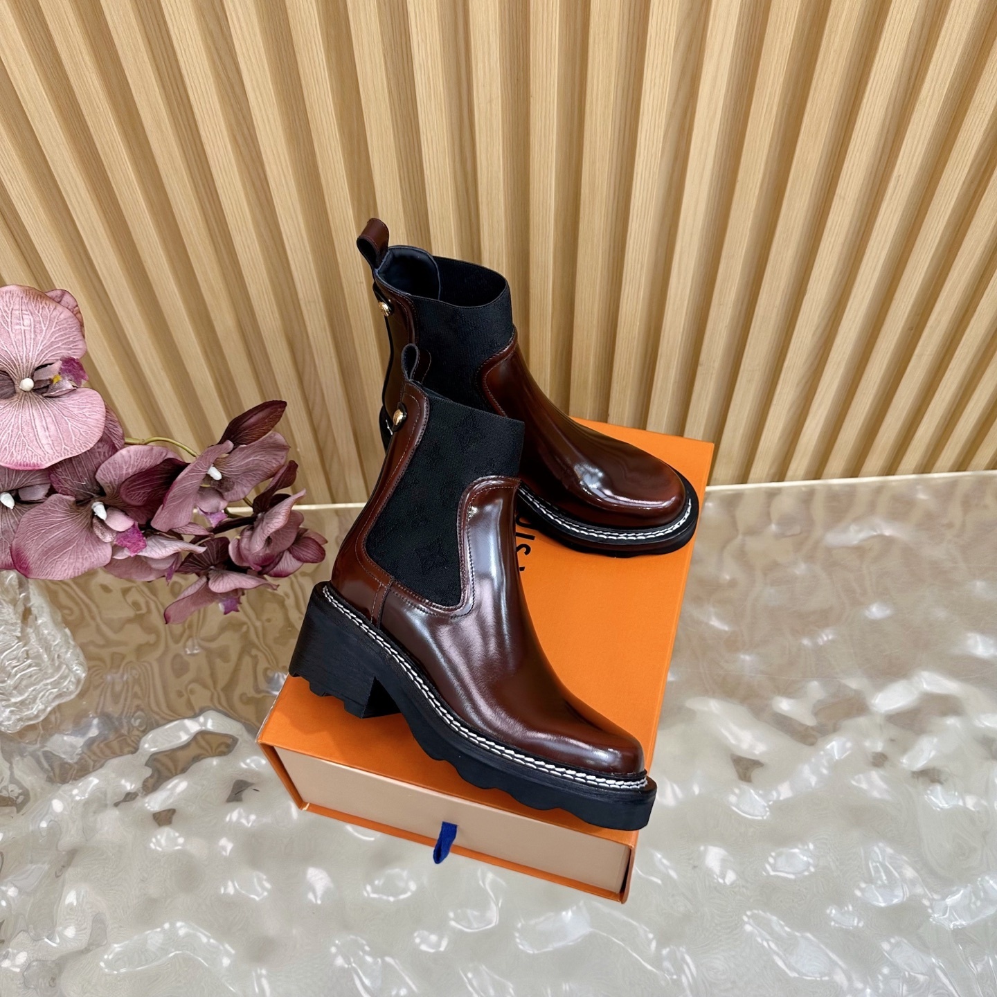 Louis Vuitton Territory Chelsea Boots in Burgundy Monogram Canvas