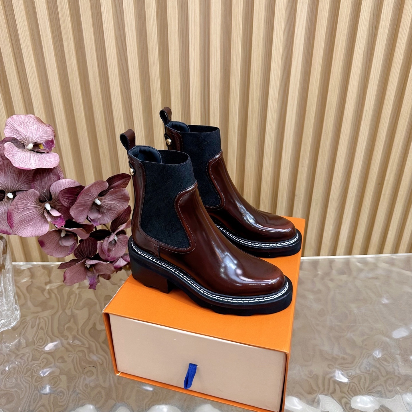 Louis Vuitton Territory Chelsea Boots in Burgundy Monogram Canvas