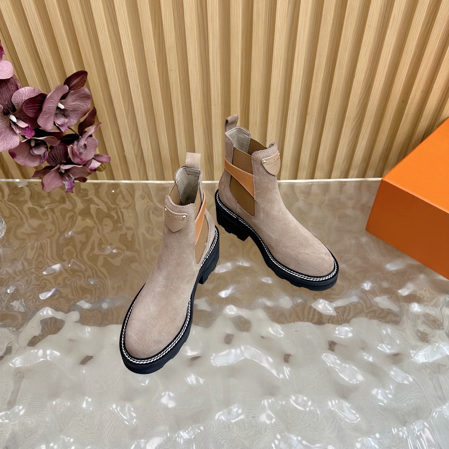 Women's Suede Ankle Chelsea Boots with Buckle Detail - Taupe