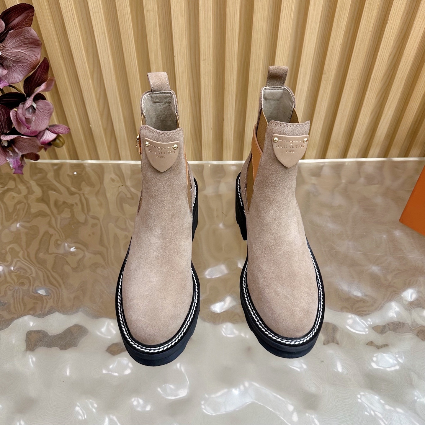 Women's Suede Ankle Chelsea Boots with Buckle Detail - Taupe