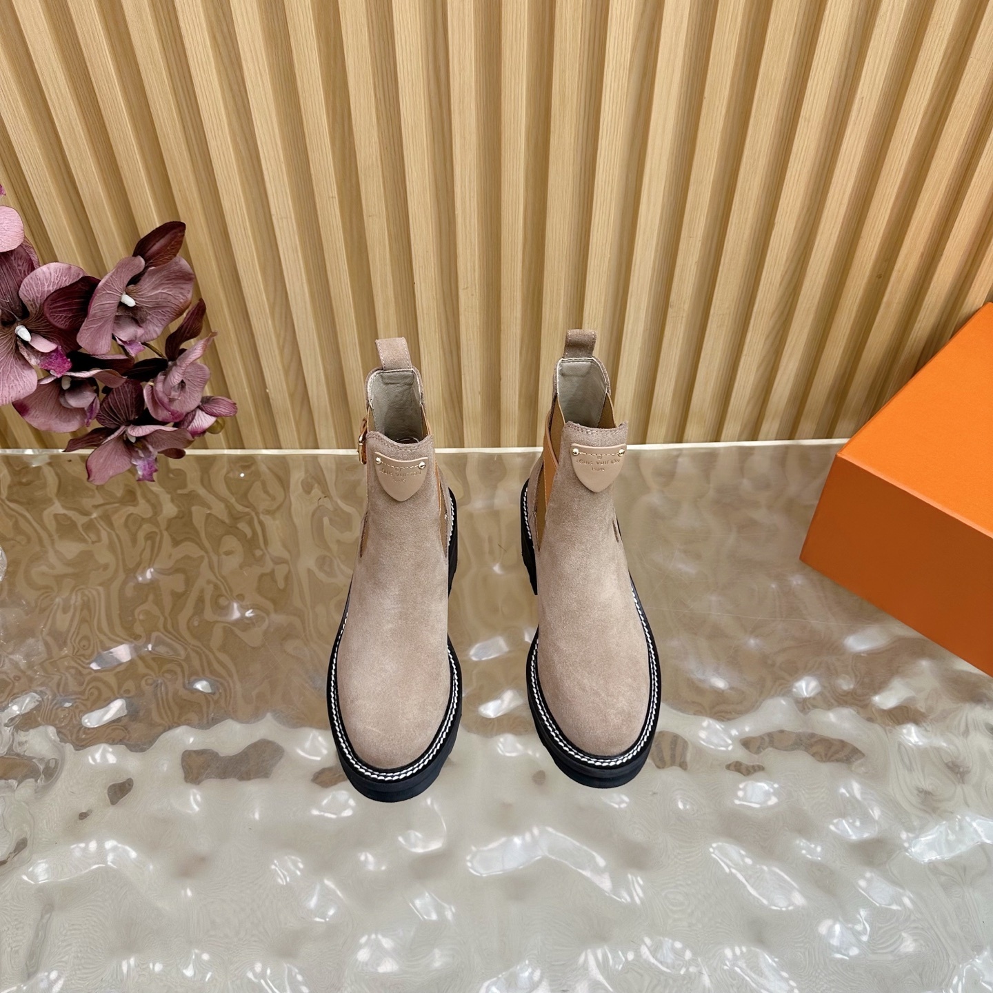 Women's Suede Ankle Chelsea Boots with Buckle Detail - Taupe