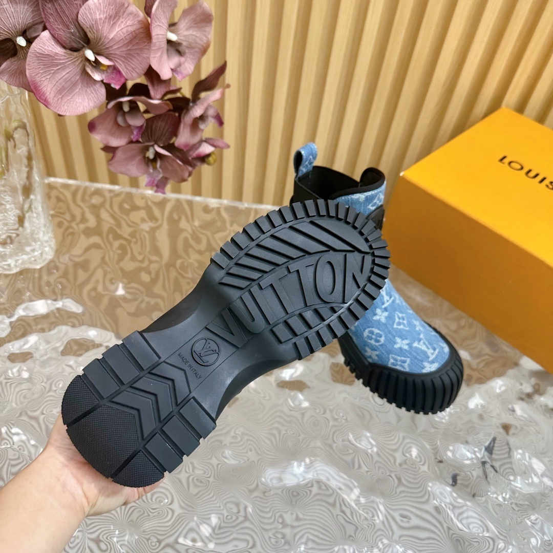 Luxury Monogram Denim Chunky Platform Ankle Boots for Women