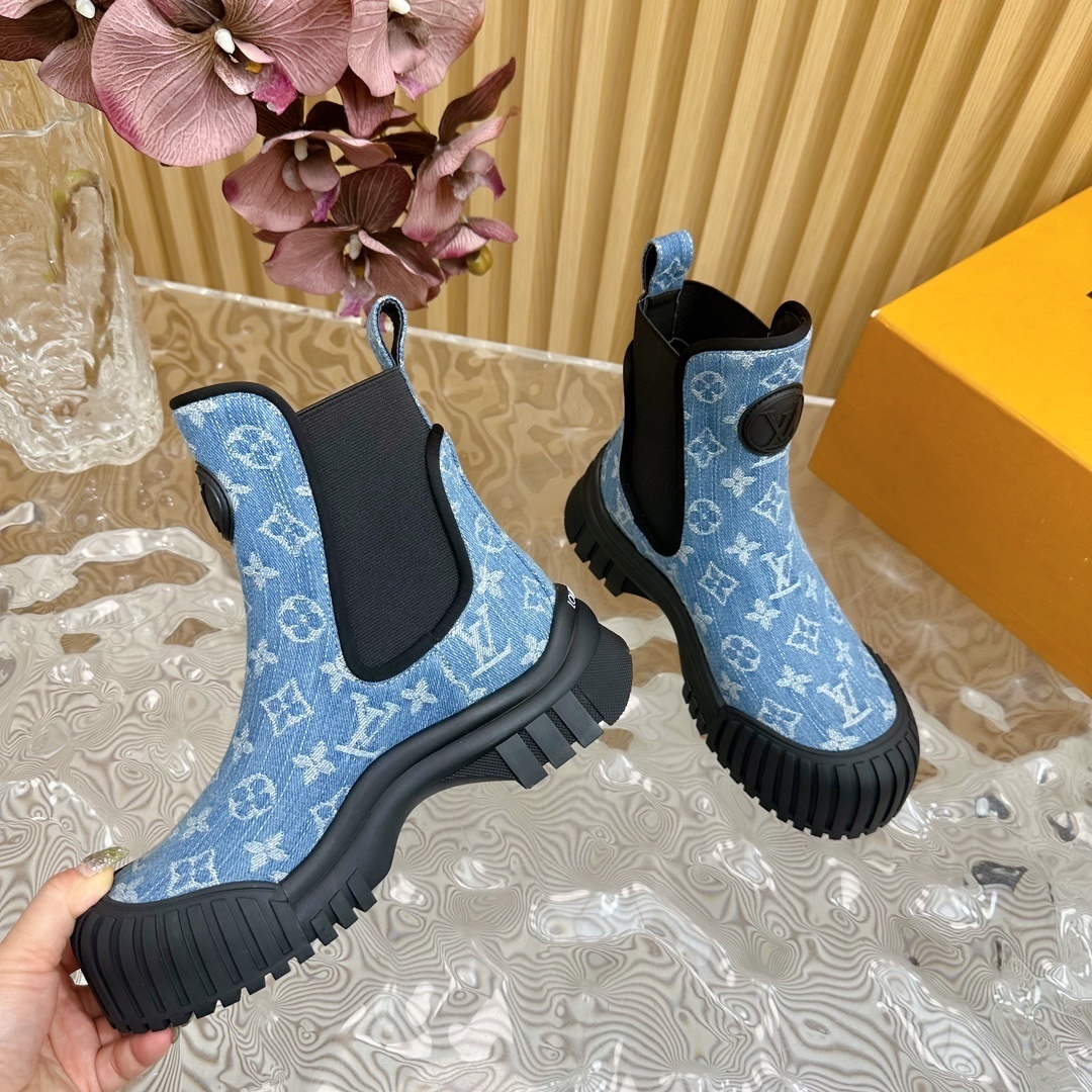 Luxury Monogram Denim Chunky Platform Ankle Boots for Women