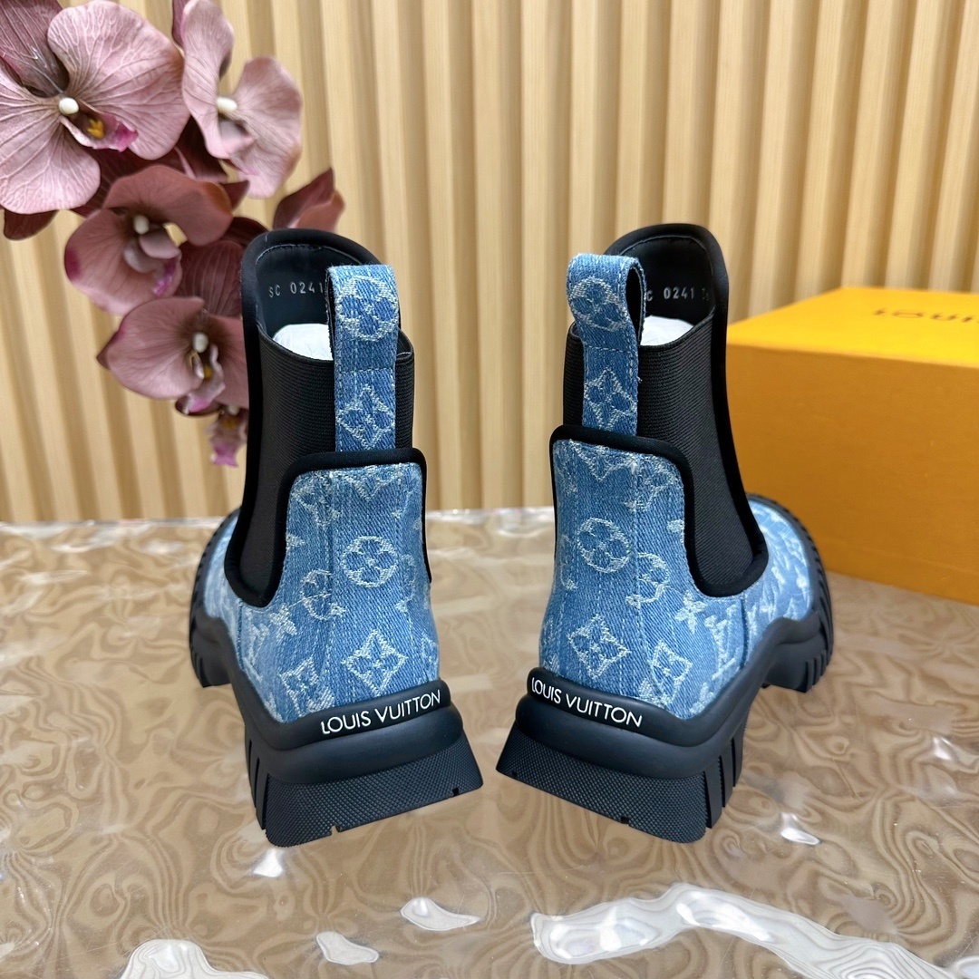 Luxury Monogram Denim Chunky Platform Ankle Boots for Women