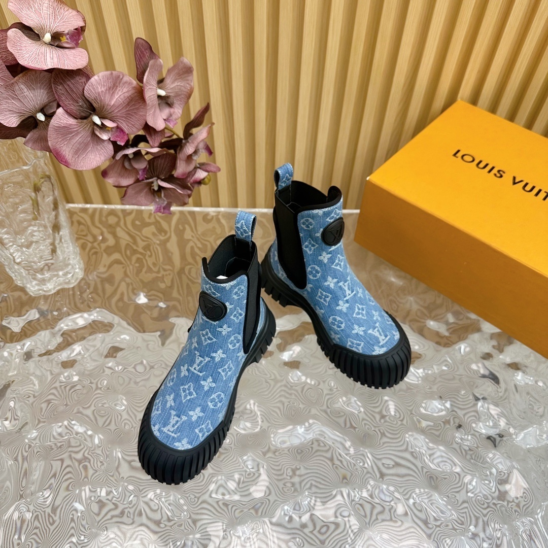 Luxury Monogram Denim Chunky Platform Ankle Boots for Women