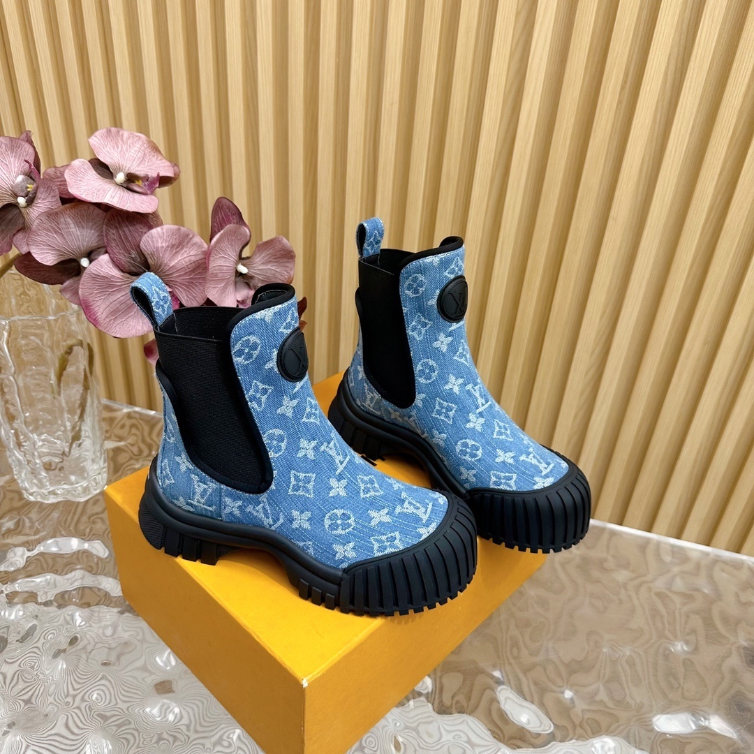 Luxury Monogram Denim Chunky Platform Ankle Boots for Women