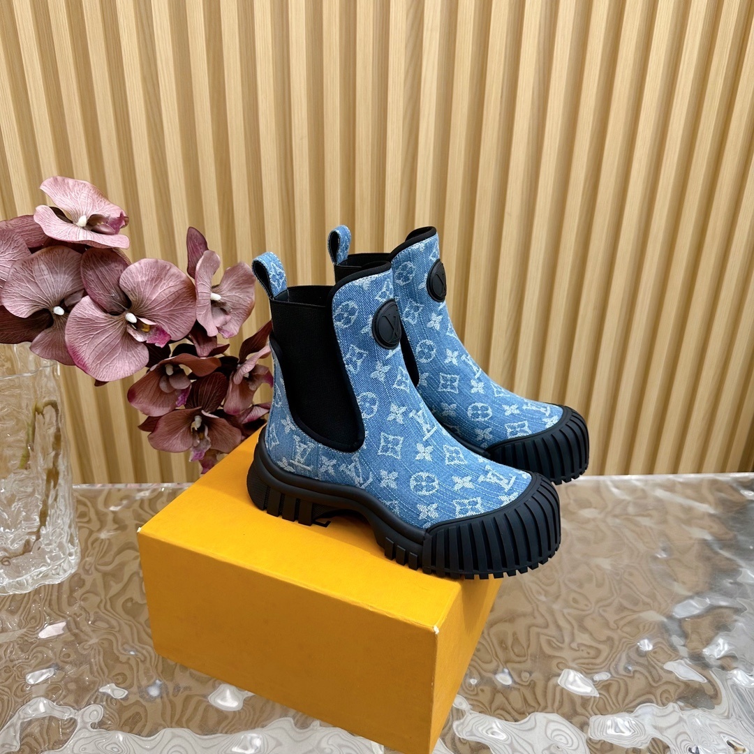 Luxury Monogram Denim Chunky Platform Ankle Boots for Women