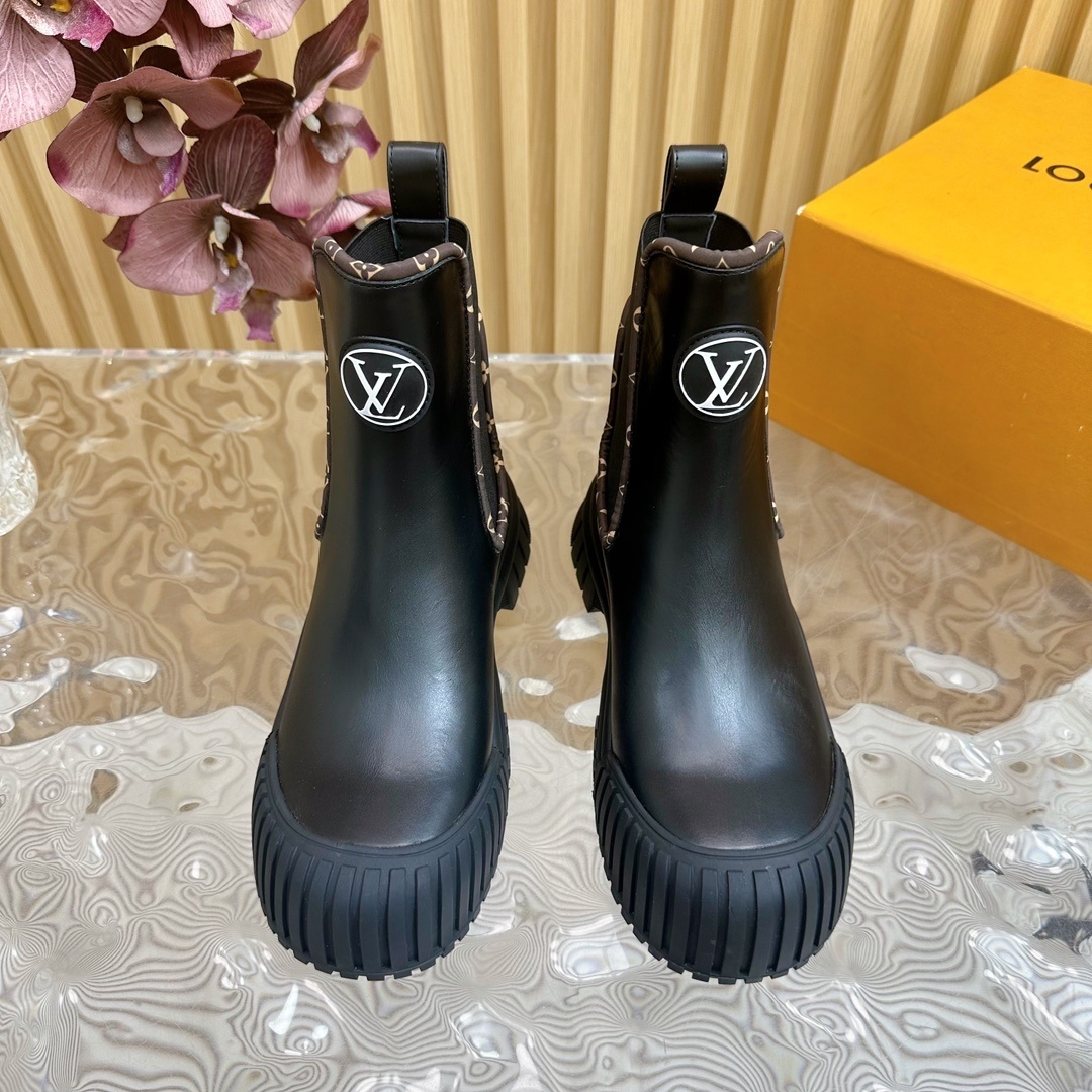 Louis Vuitton Monogram Black Leather Ankle Boots - Luxury Chelsea Style
