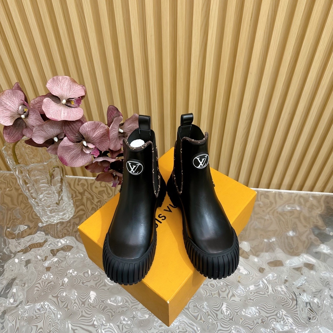 Louis Vuitton Monogram Black Leather Ankle Boots - Luxury Chelsea Style