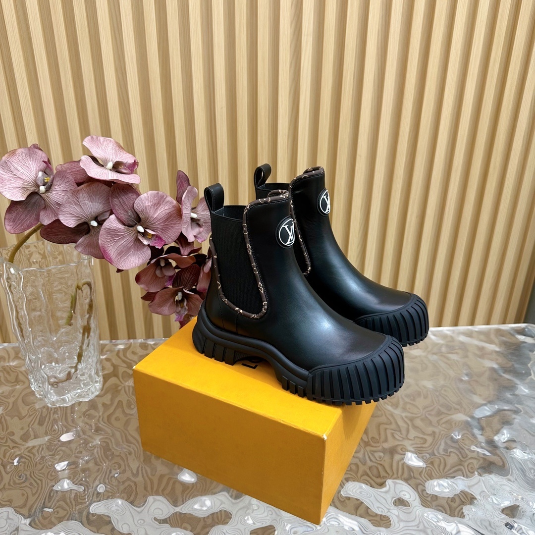 Louis Vuitton Monogram Black Leather Ankle Boots – Luxury Chelsea Style