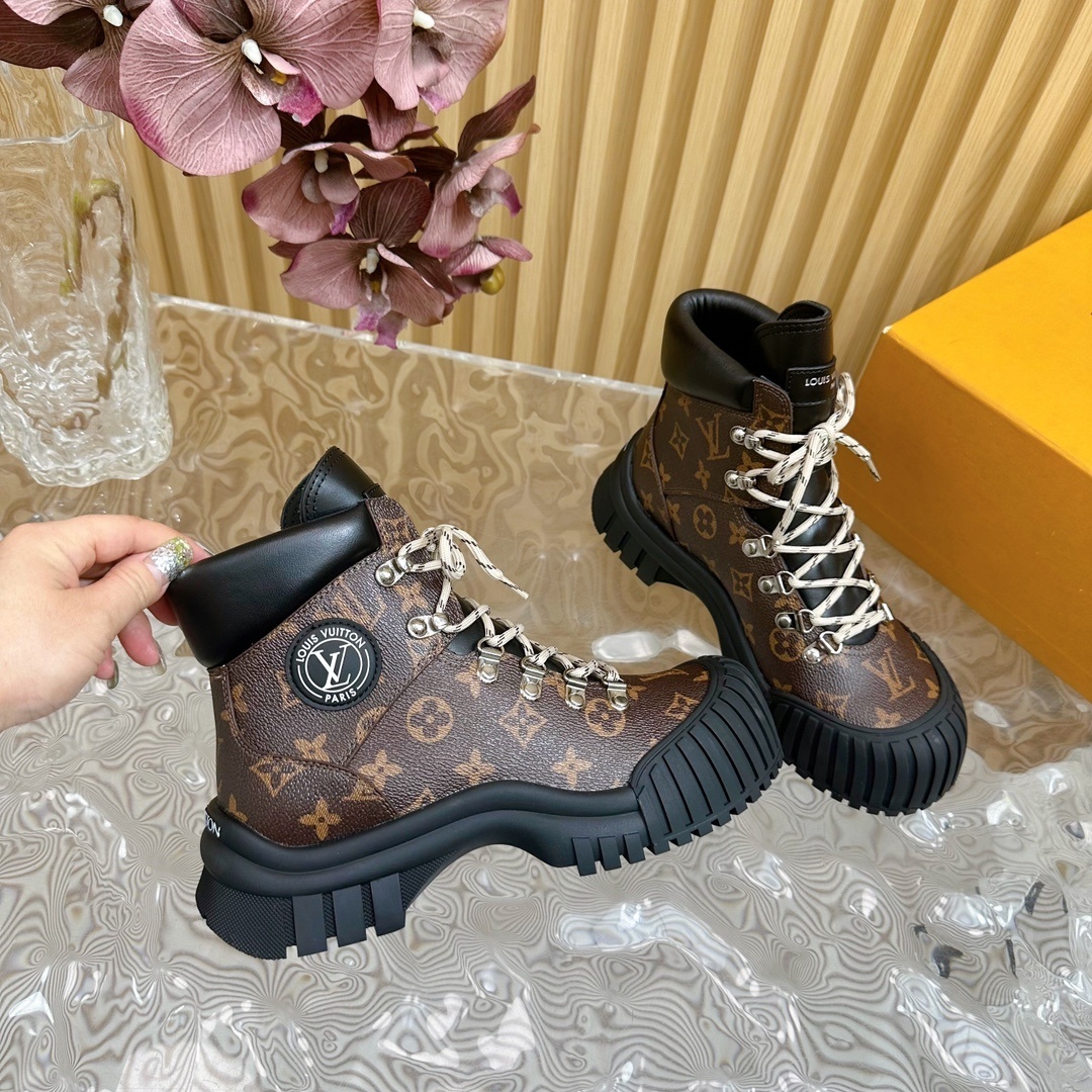 Louis Vuitton Monogram Platform Ankle Boots - Luxury Combat Style