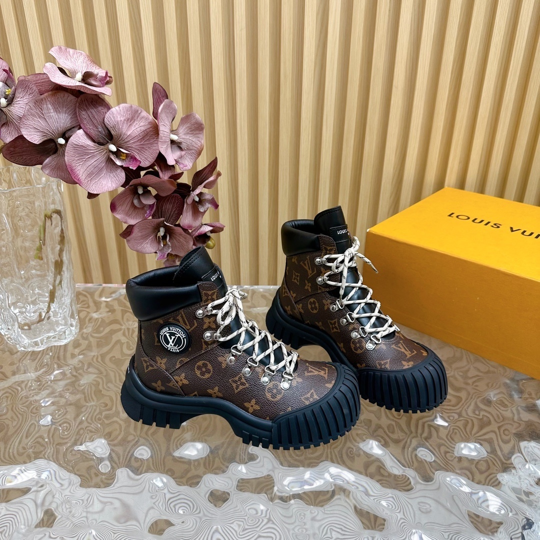 Louis Vuitton Monogram Platform Ankle Boots - Luxury Combat Style