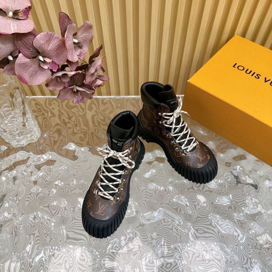 Louis Vuitton Monogram Platform Ankle Boots - Luxury Combat Style