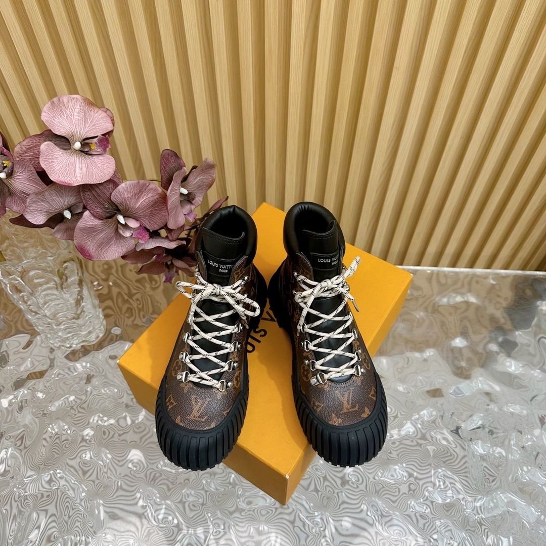 Louis Vuitton Monogram Platform Ankle Boots - Luxury Combat Style