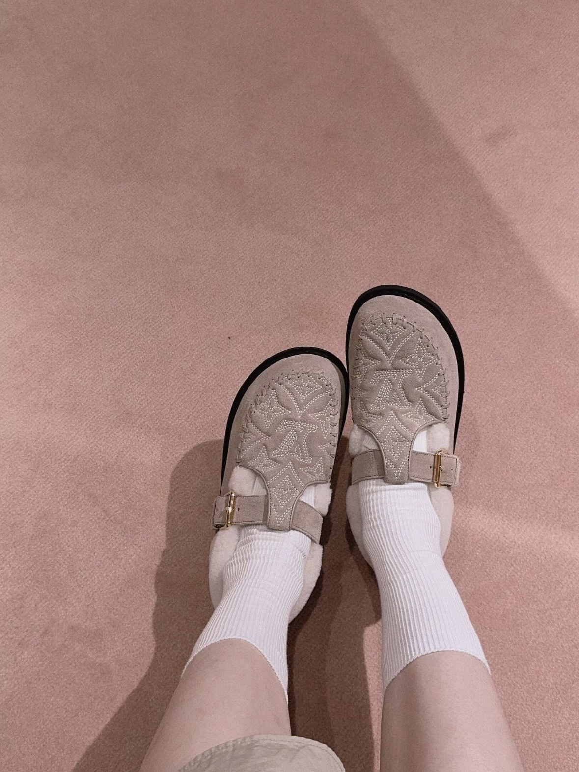 LV Monogram Suede Shearling Mules - Luxury Comfort Slippers