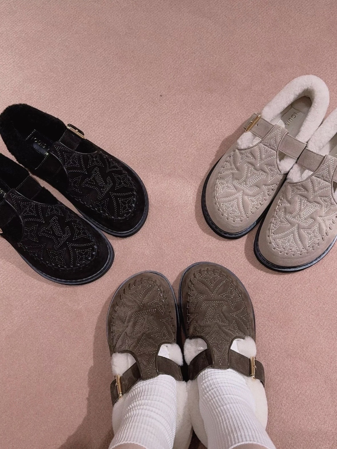 LV Monogram Suede Shearling Mules - Luxury Comfort Slippers