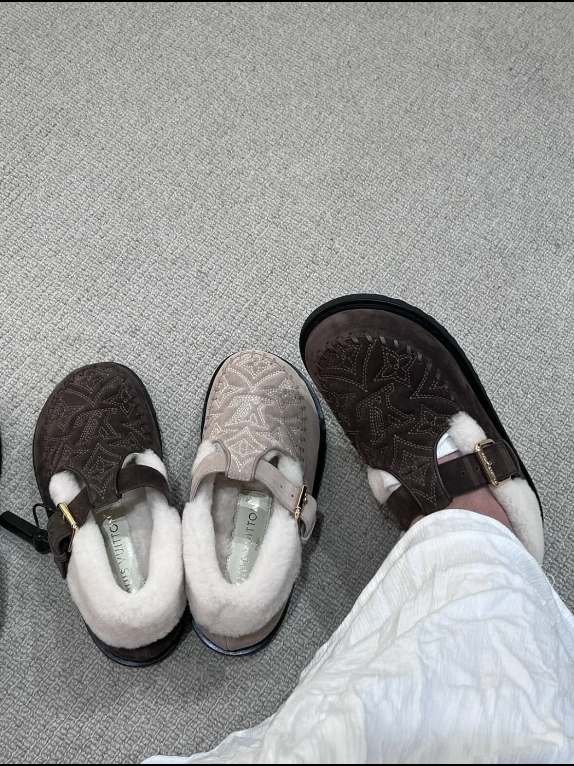 LV Monogram Suede Shearling Mules - Luxury Comfort Slippers