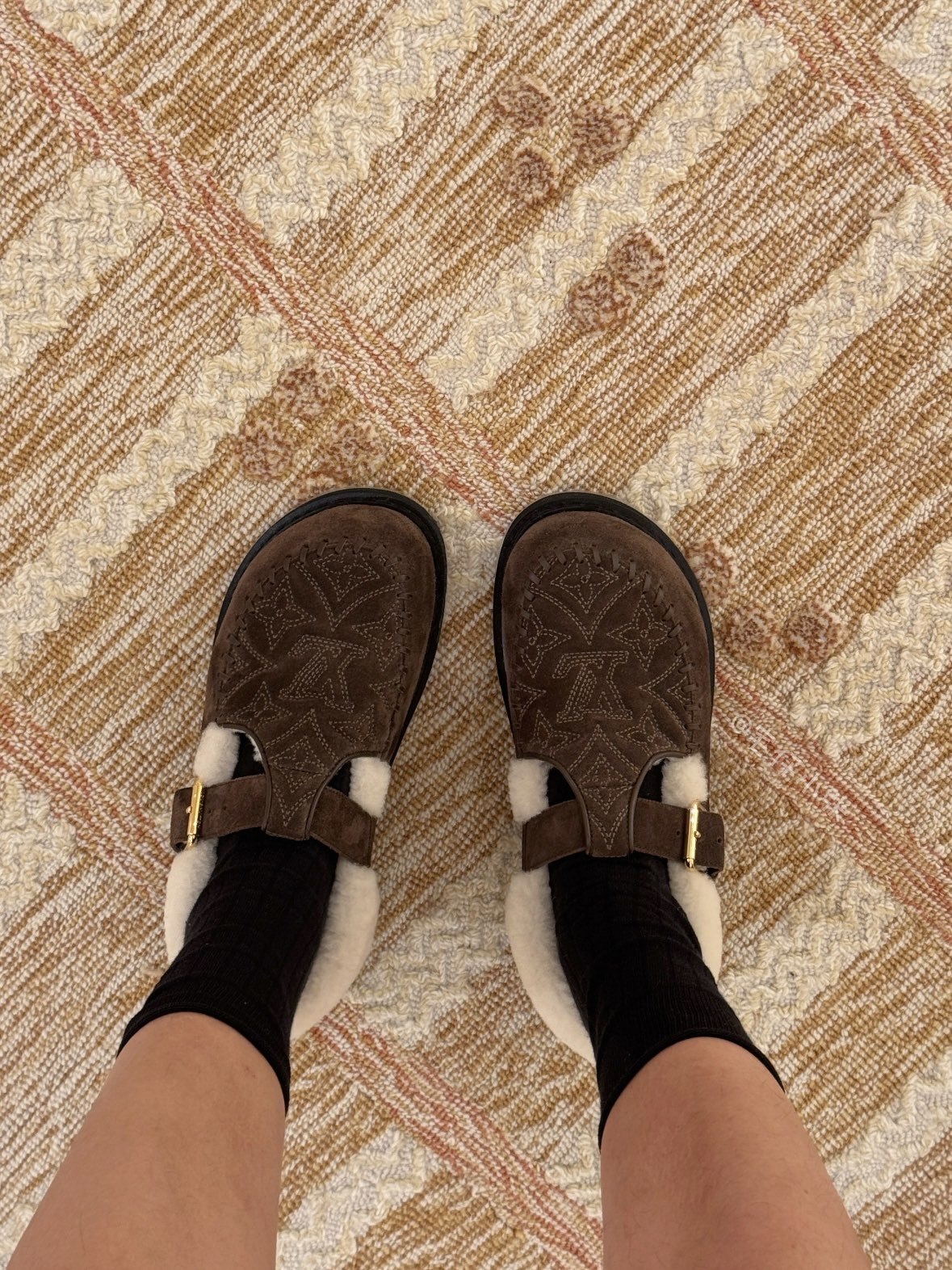 LV Monogram Suede Shearling Mules - Luxury Comfort Slippers