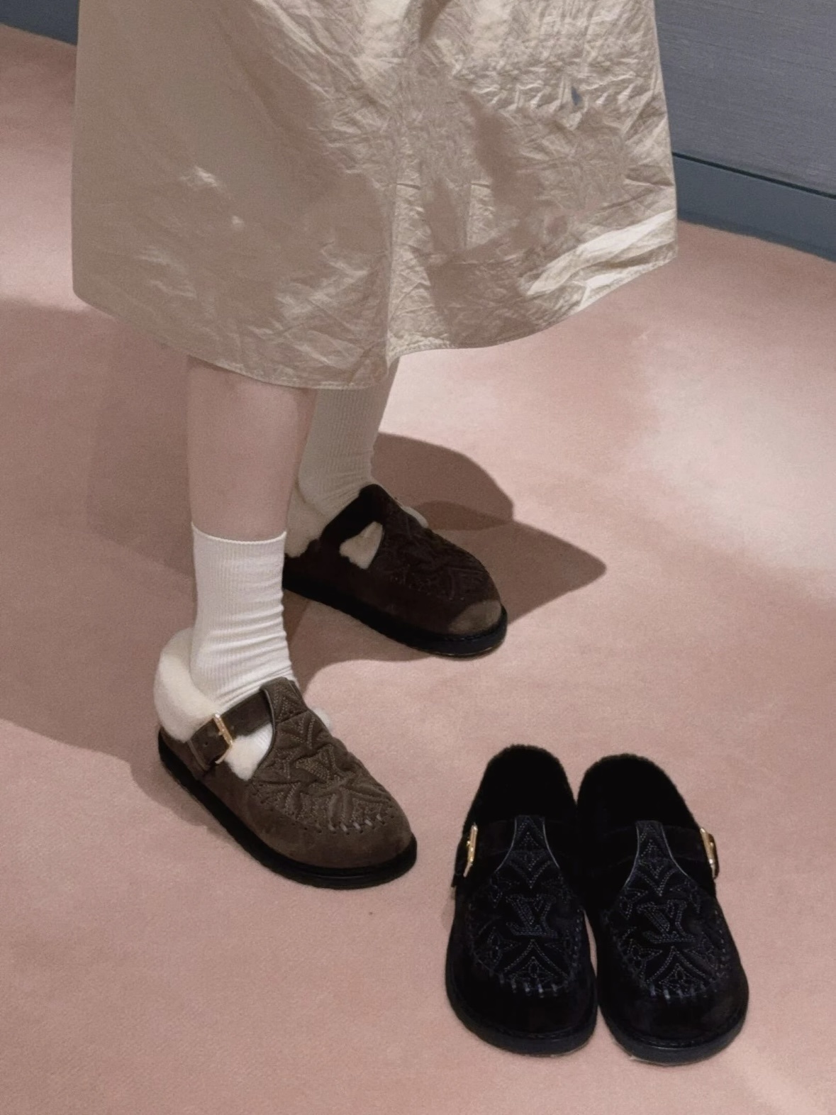 LV Monogram Suede Shearling Mules - Luxury Comfort Slippers