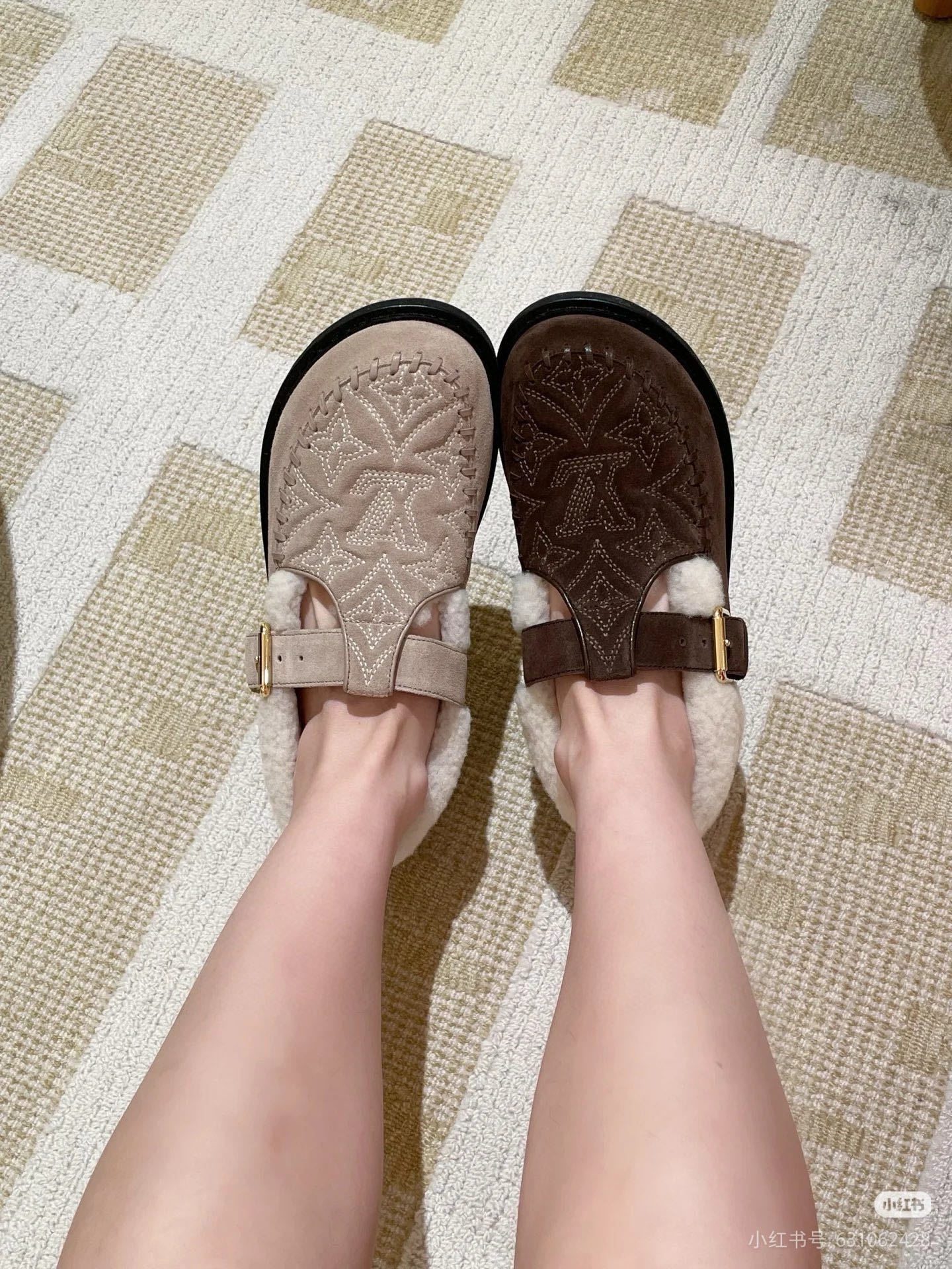LV Monogram Suede Shearling Mules – Luxury Comfort Slippers