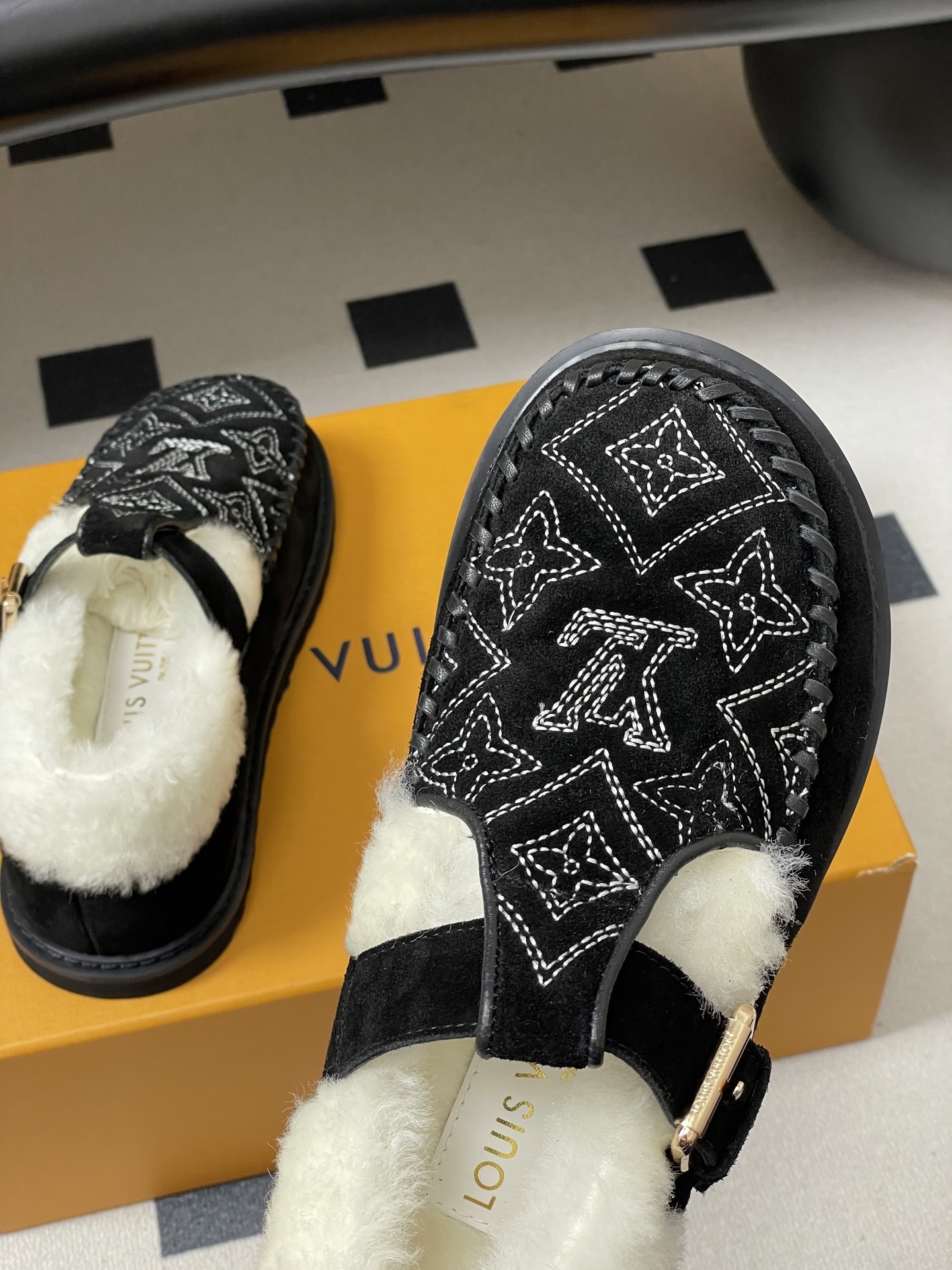 LV Paseo Comfort Flat Loafer - Black Monogram Suede & Shearling