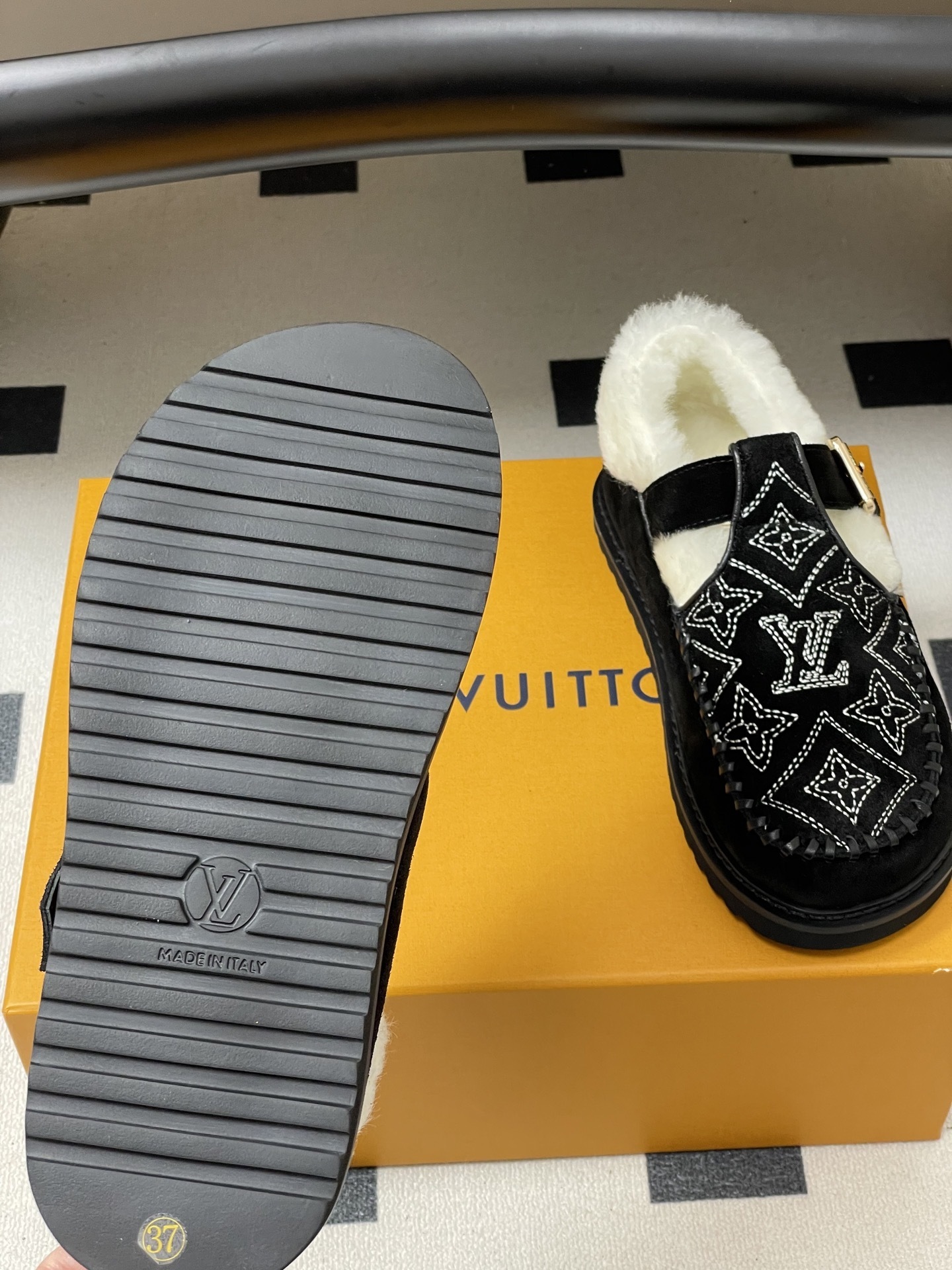 LV Paseo Comfort Flat Loafer - Black Monogram Suede & Shearling