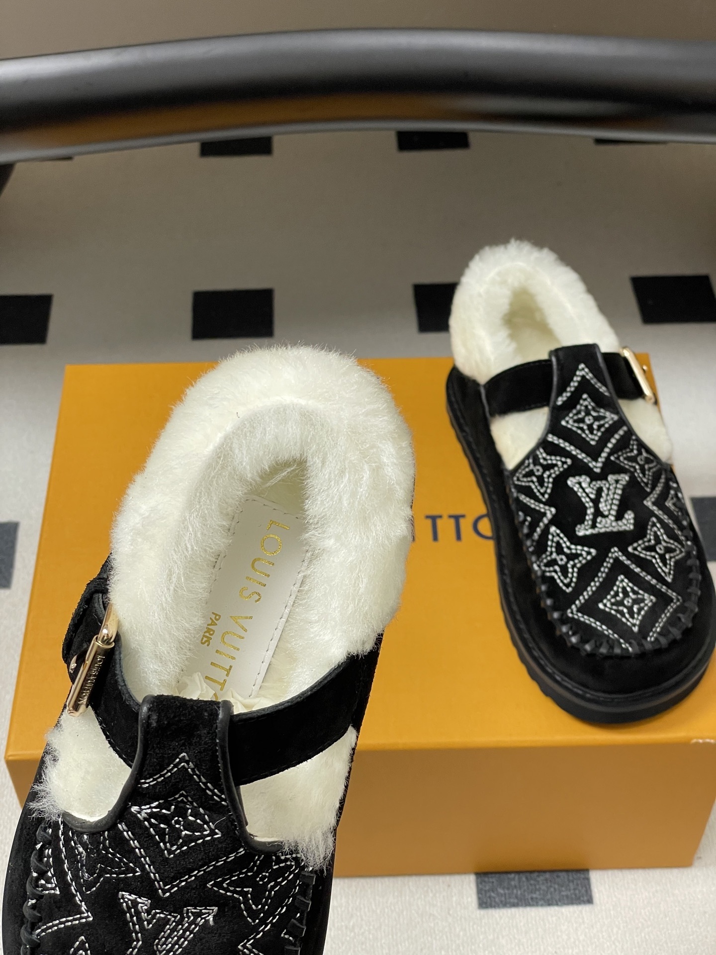 LV Paseo Comfort Flat Loafer - Black Monogram Suede & Shearling