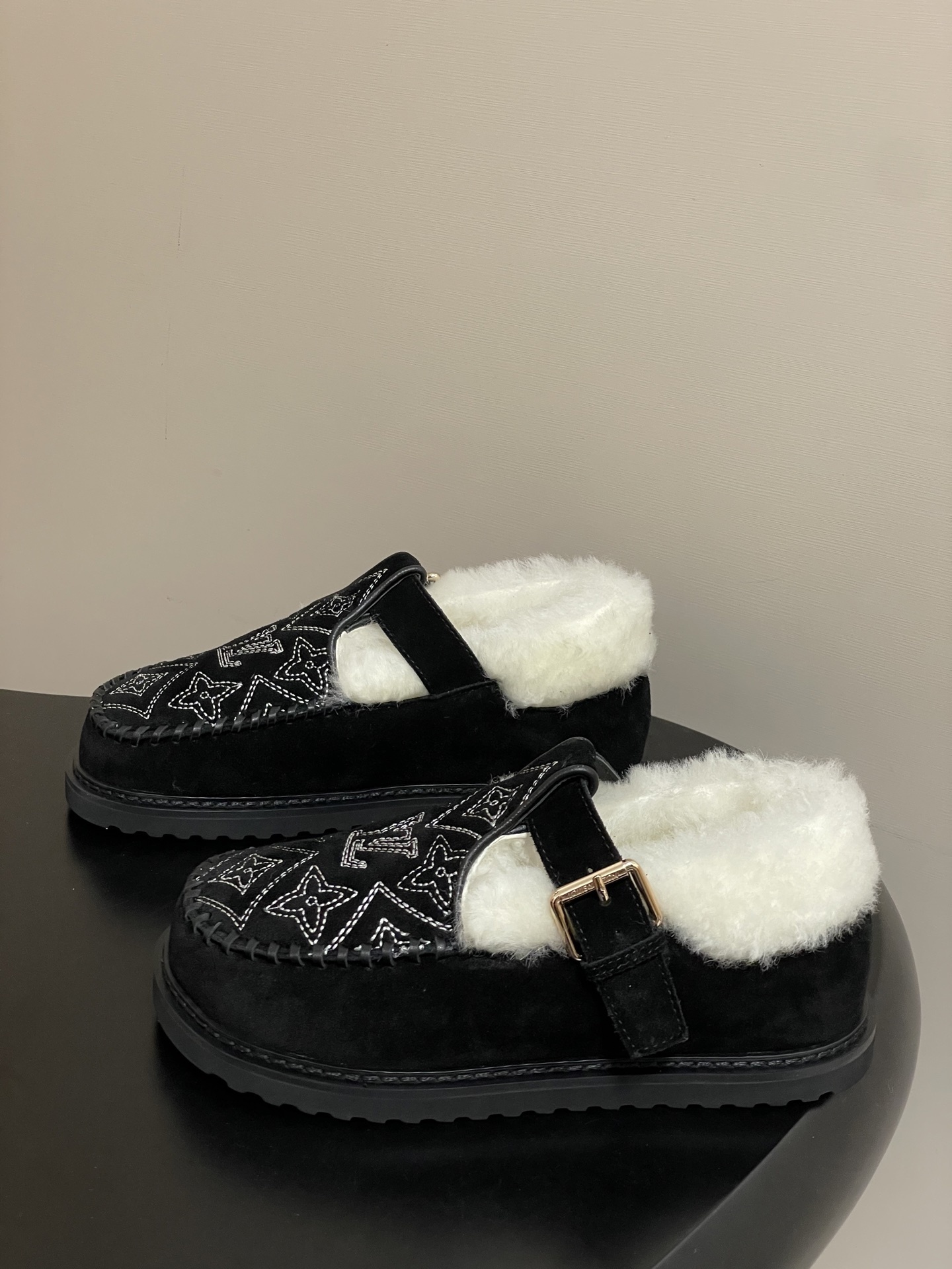 LV Paseo Comfort Flat Loafer - Black Monogram Suede & Shearling