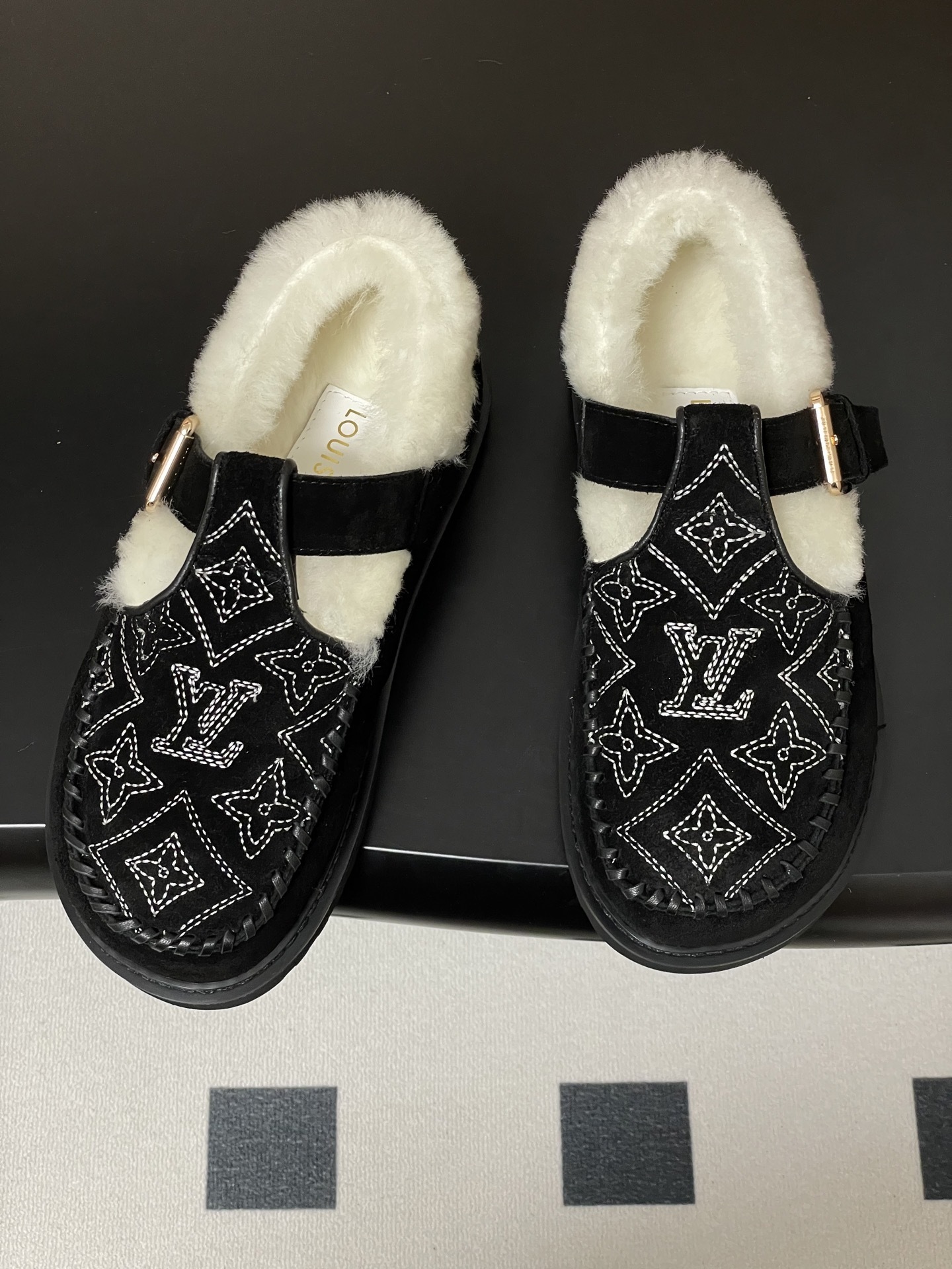 LV Paseo Comfort Flat Loafer - Black Monogram Suede & Shearling