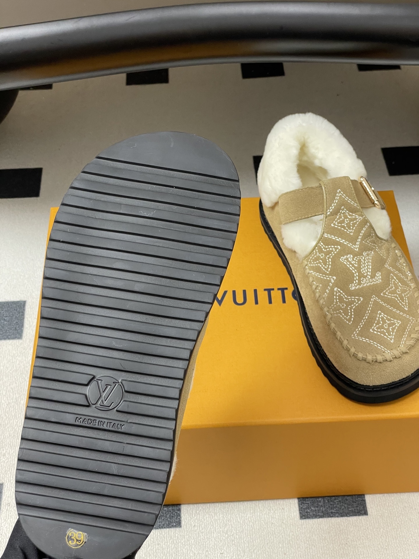 Women's Suede Shearling Embroidered Loafers with Buckle Strap