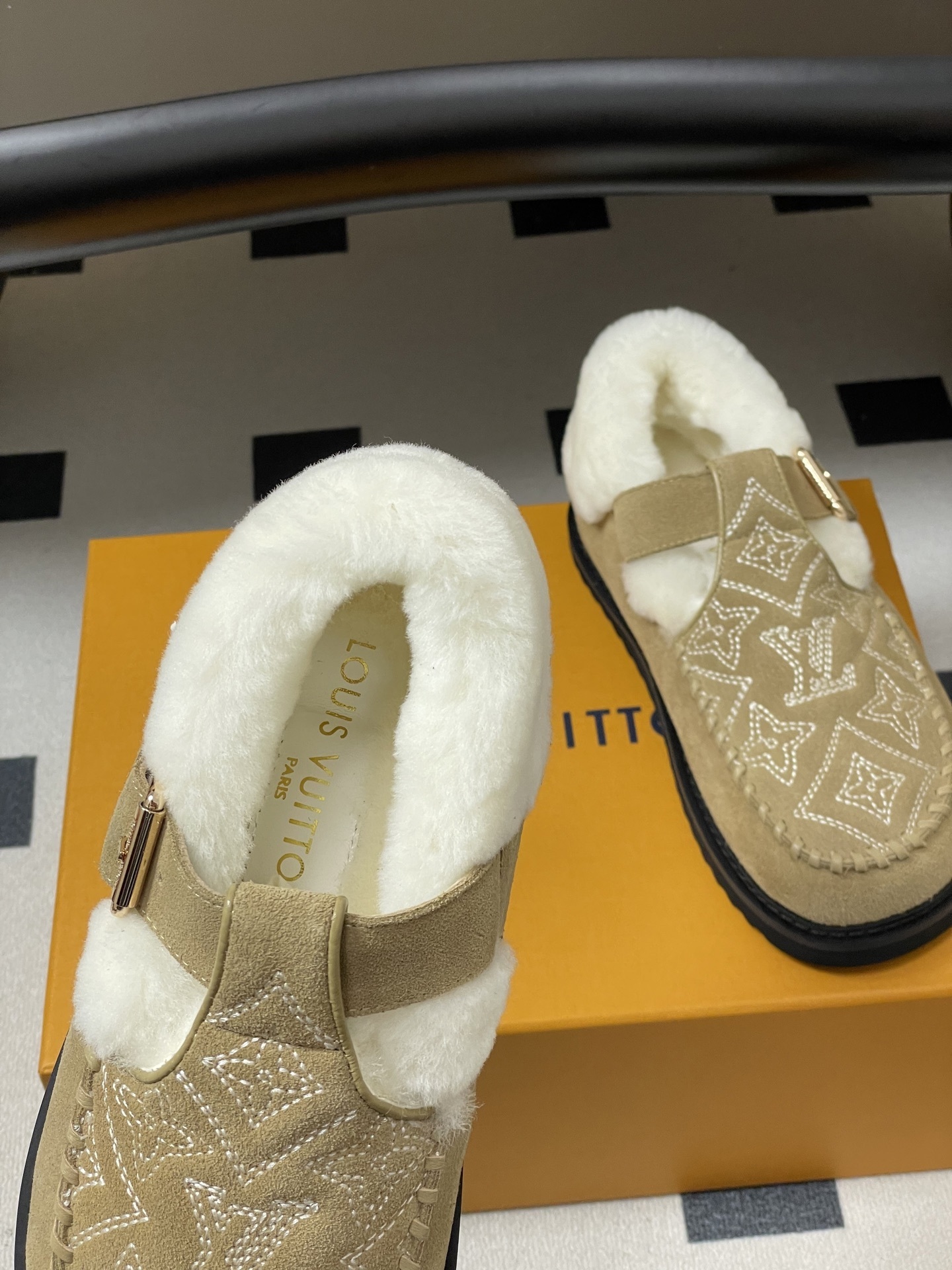 Women's Suede Shearling Embroidered Loafers with Buckle Strap