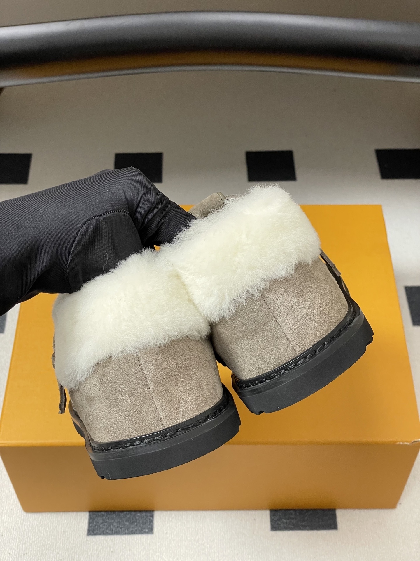 Luxury Suede Shearling Clogs with Monogram Embroidery