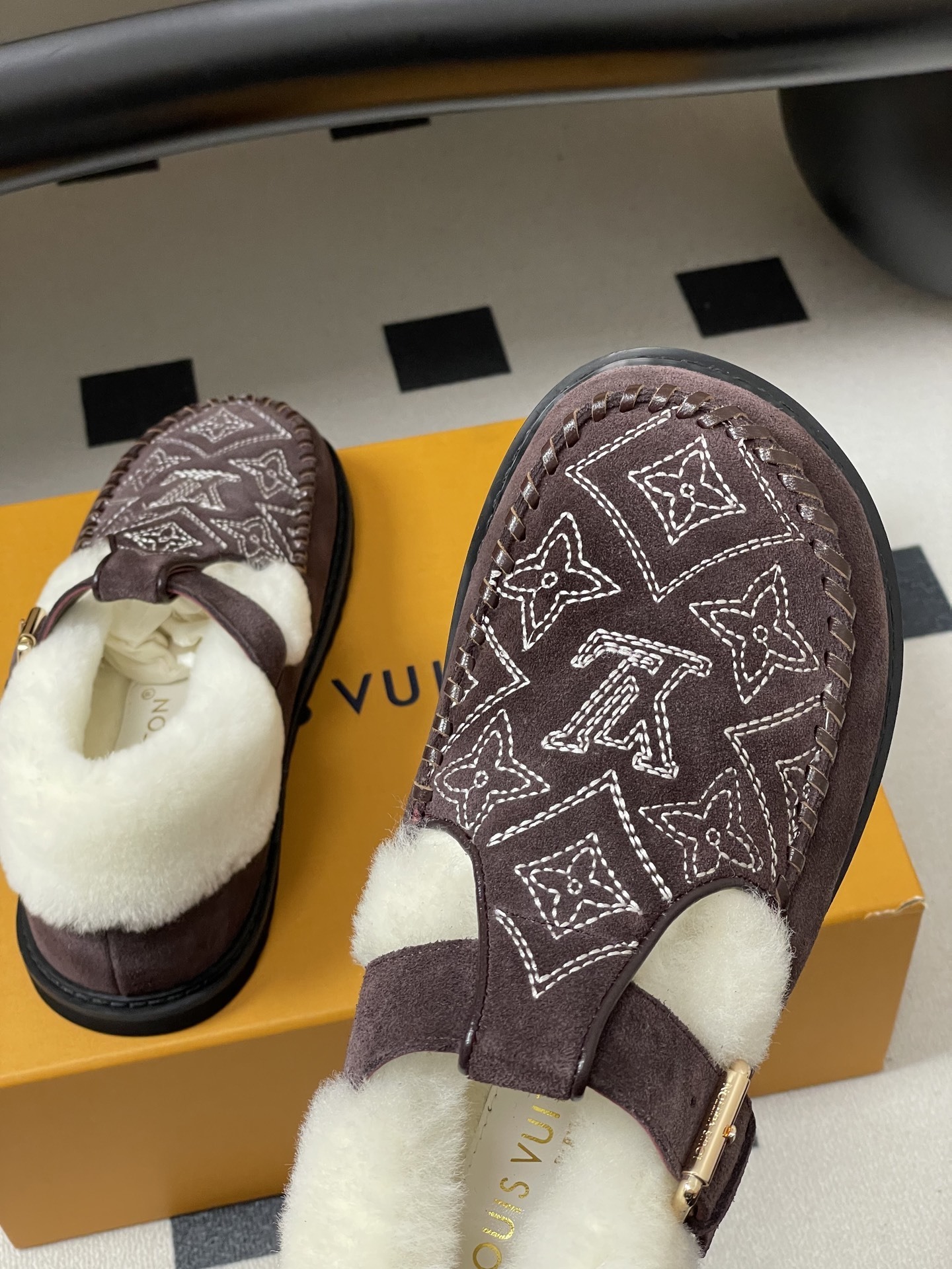 Louis Vuitton Monogram Suede & Shearling Winter Flat Loafers